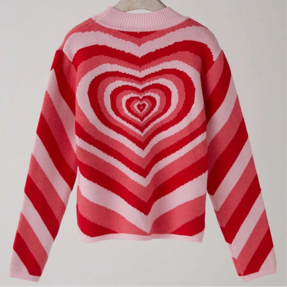Cider Pink and‎ Red Heart Wave Knit Sweater - Small